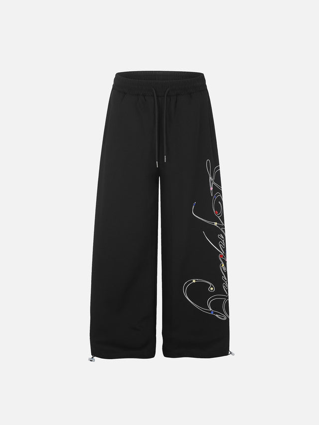 Embellished Script Graphic Baggy Sweatpants