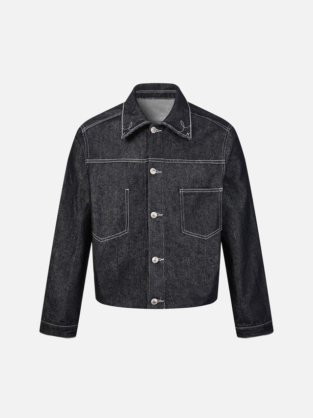 Rivets and Side Seam Stitching Boxy Fit Denim Jacket