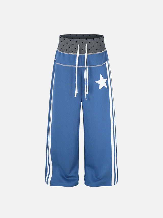 Star-Appliqué Double-Waistband Baggy Track Pants