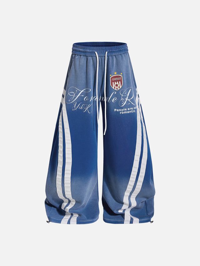 Distressed-Print Super-Baggy Curved-Leg Track Pants
