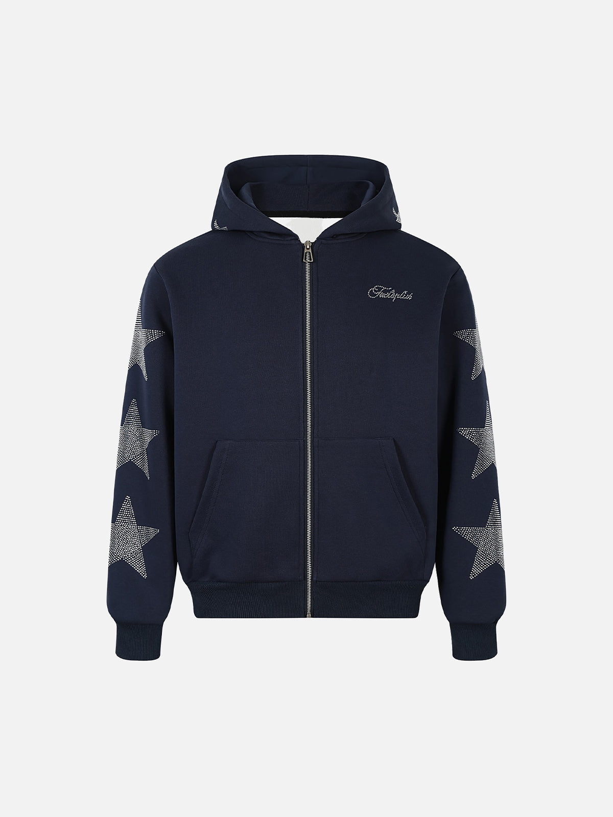 Rhinestone Star Sleeve Boxy Zip Hoodie