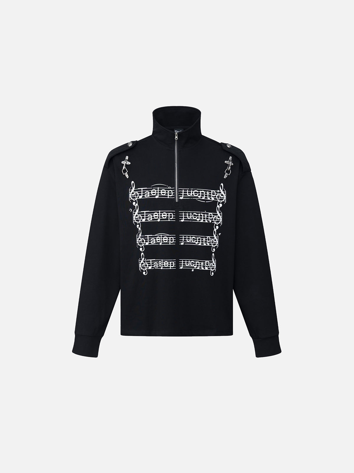 Sheet-Music Print Buckle-Detail Relaxed-Fit Half-Zip Sweatshirt