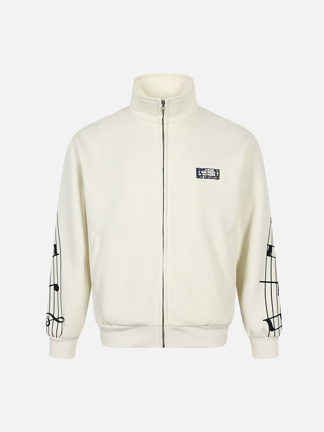 Airbrushed Musical Staff Embroidered Stand Collar Boxy Track Jacket