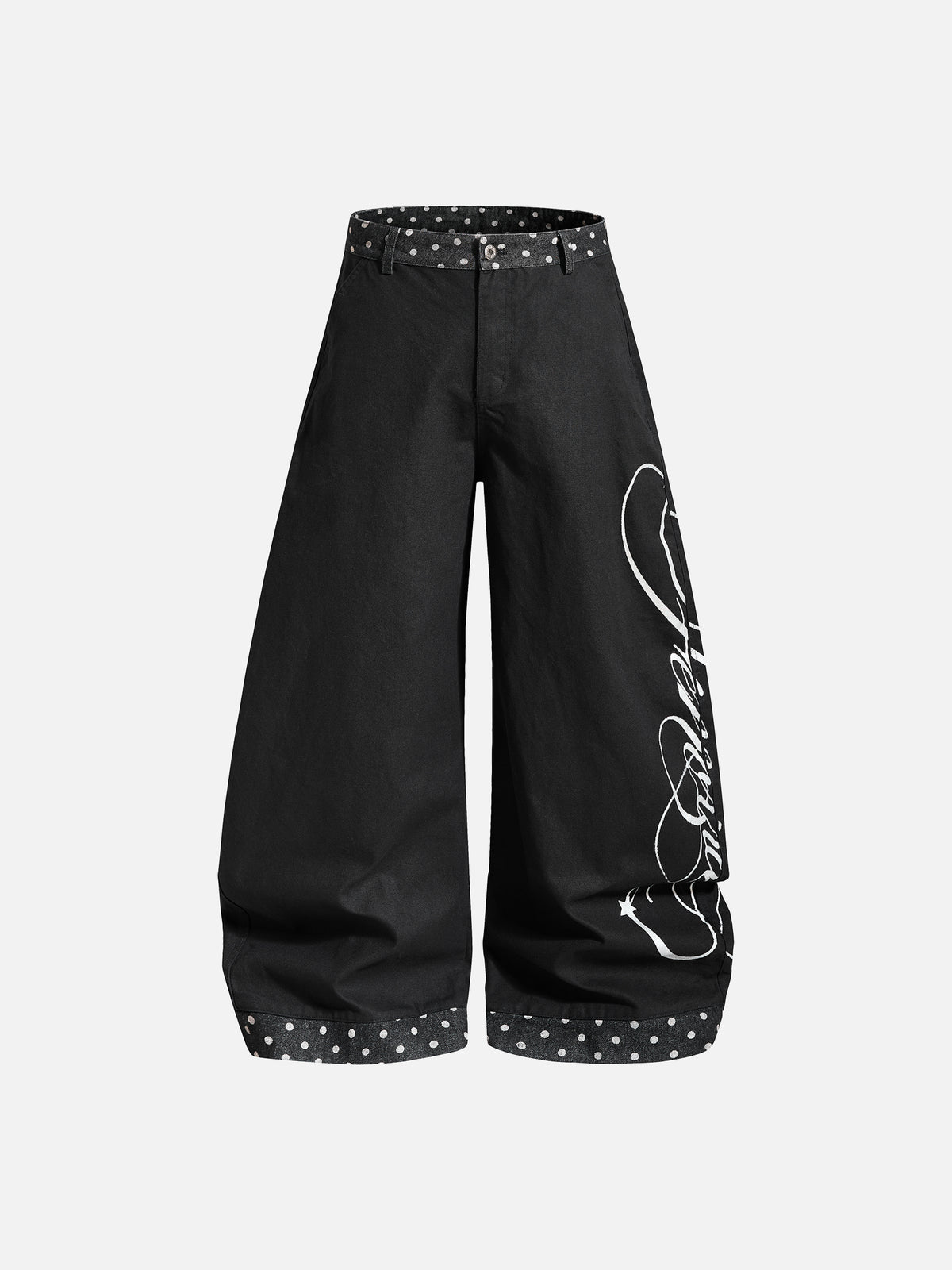 Script-Print Polka-Dot Panelled Super-Baggy Jeans