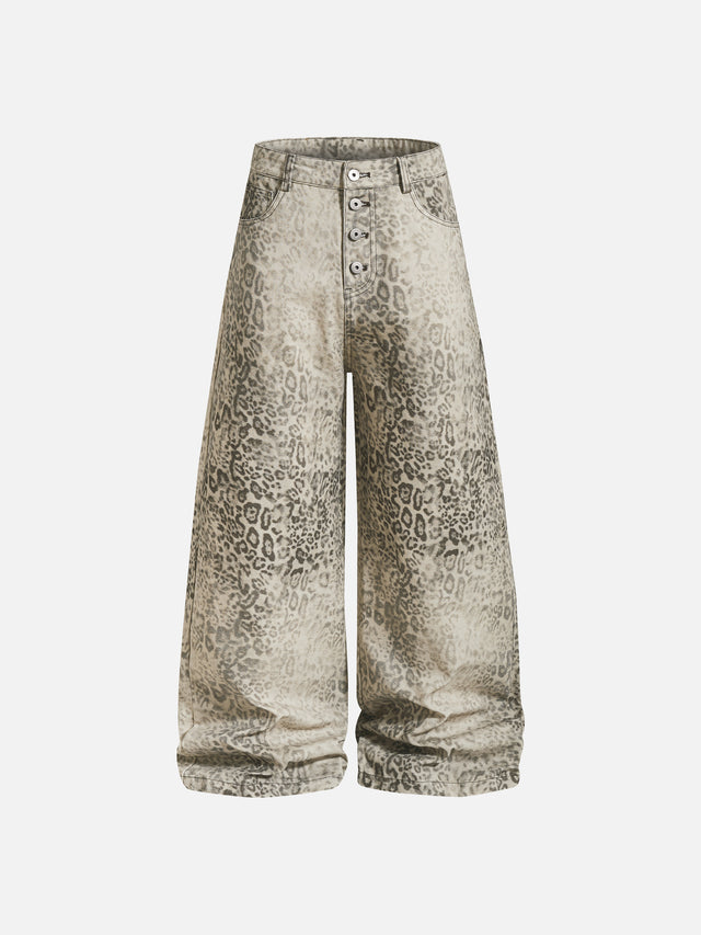 Washed Leopard-Print Super-Baggy Jeans