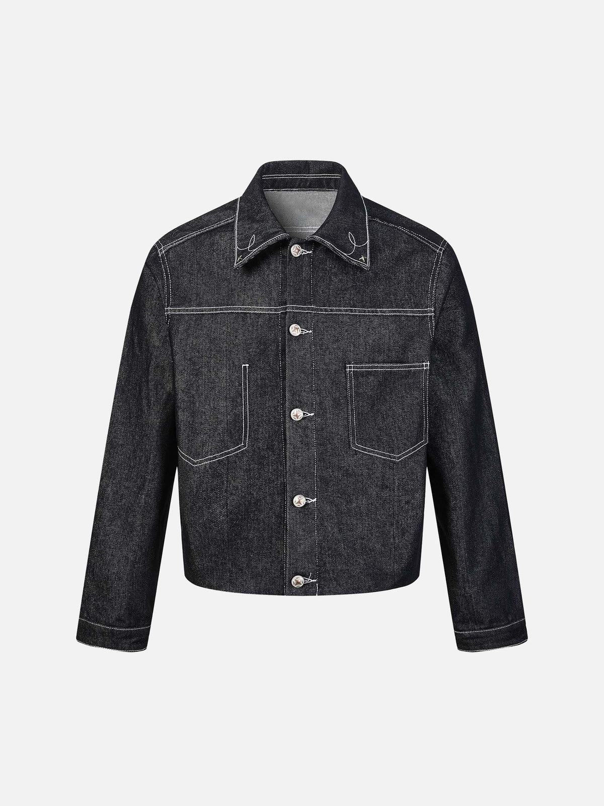 Rivets and Side Seam Stitching Boxy Fit Denim Jacket