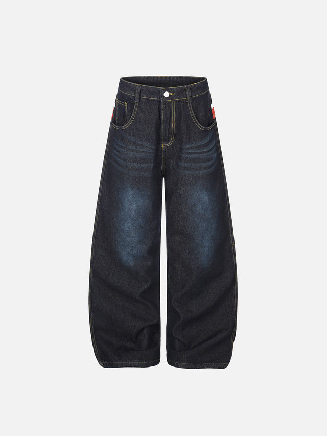 Flag Panel Washed Baggy Jeans