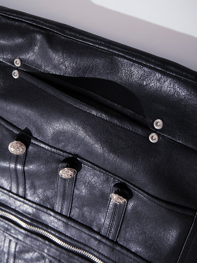 Napoleon-Inspired Braided-Trim Boxy Faux-Leather Zip-Up Jacket
