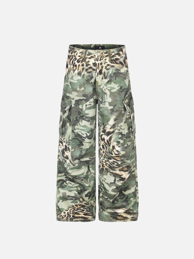 Camo and Leopard-Print Panelled Baggy Cargo Jeans