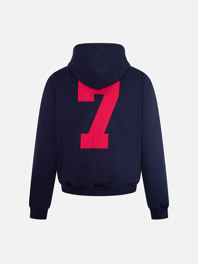 Number and Flag Embroidered Boxy Zip-Up Hoodie