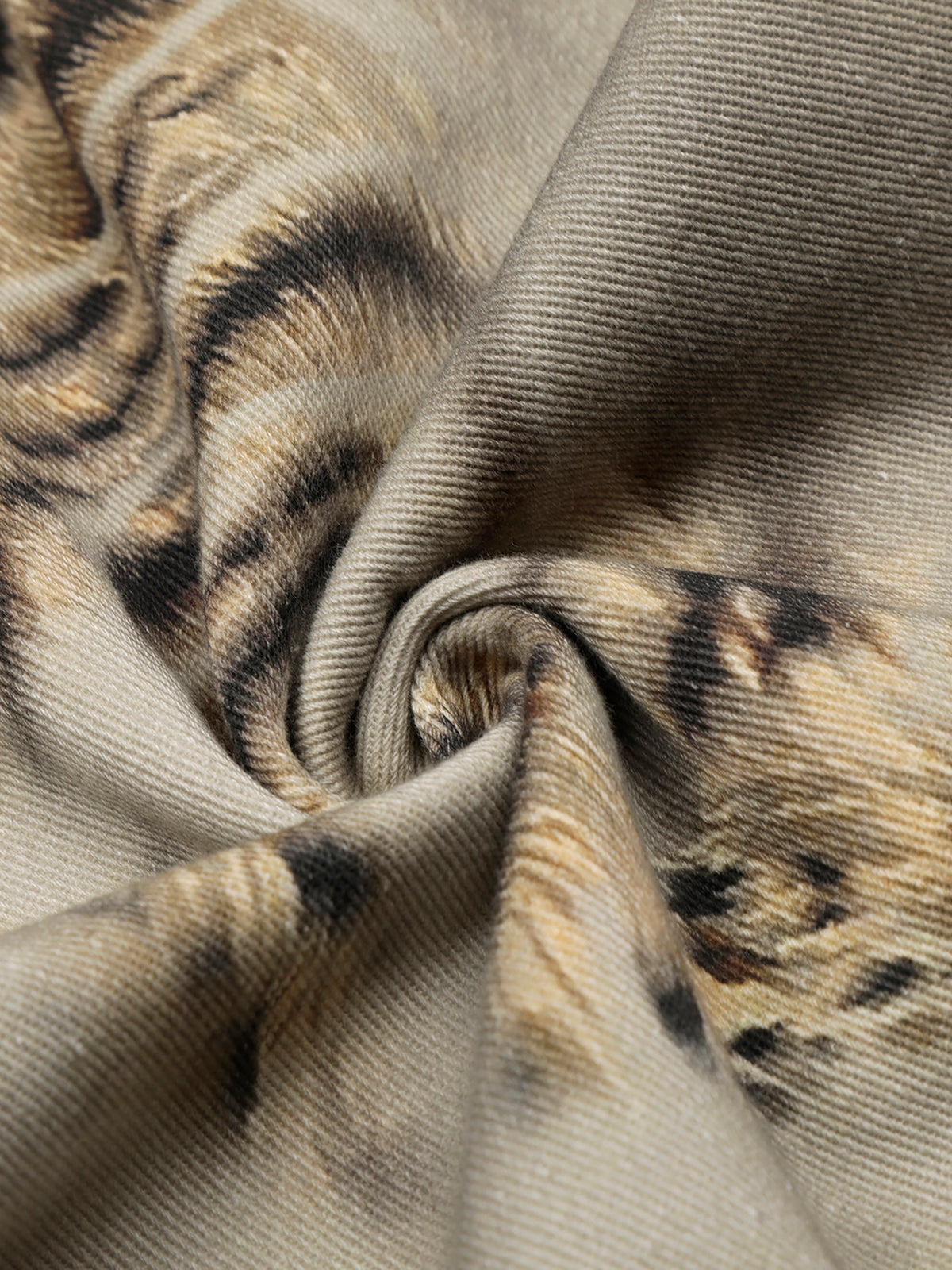 Vintage Washed Tiger Print Wide Leg Denim Pants