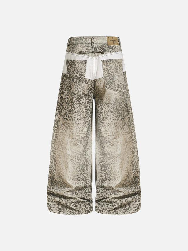 Washed Leopard-Print Super-Baggy Jeans
