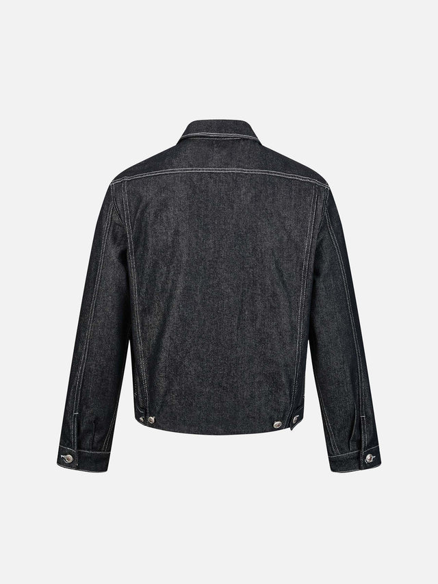 Rivets and Side Seam Stitching Boxy Fit Denim Jacket