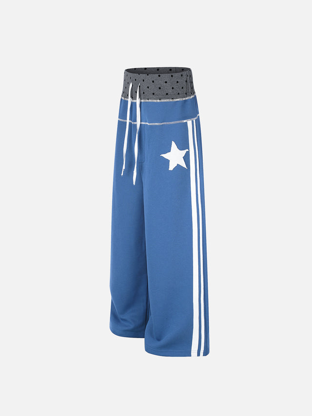 Star-Appliqué Double-Waistband Baggy Track Pants
