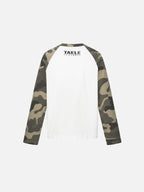Skull-Graphic Camo-Sleeve Oversized Long-Sleeve T-Shirt