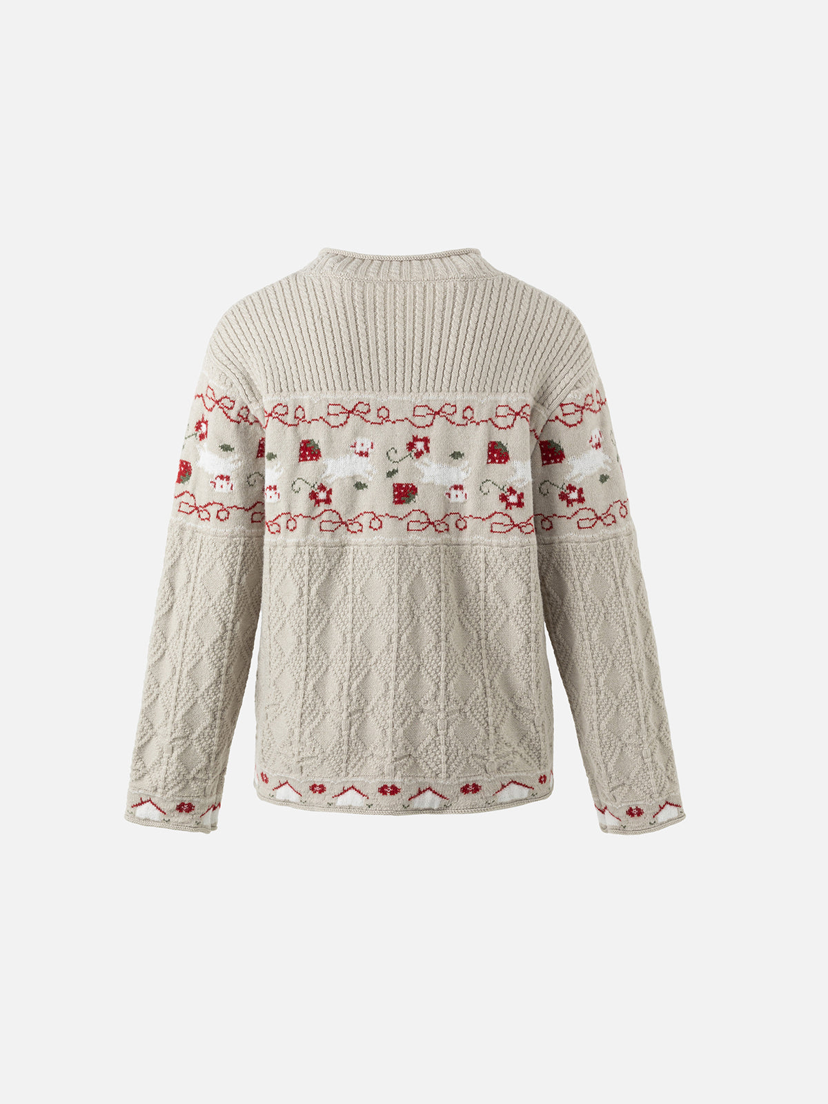 Animal-Motif Fair Isle Cable-Knit Cardigan