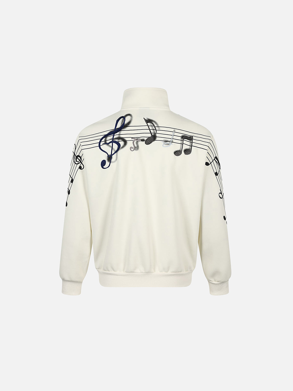 Airbrushed Musical Staff Embroidered Stand Collar Boxy Track Jacket