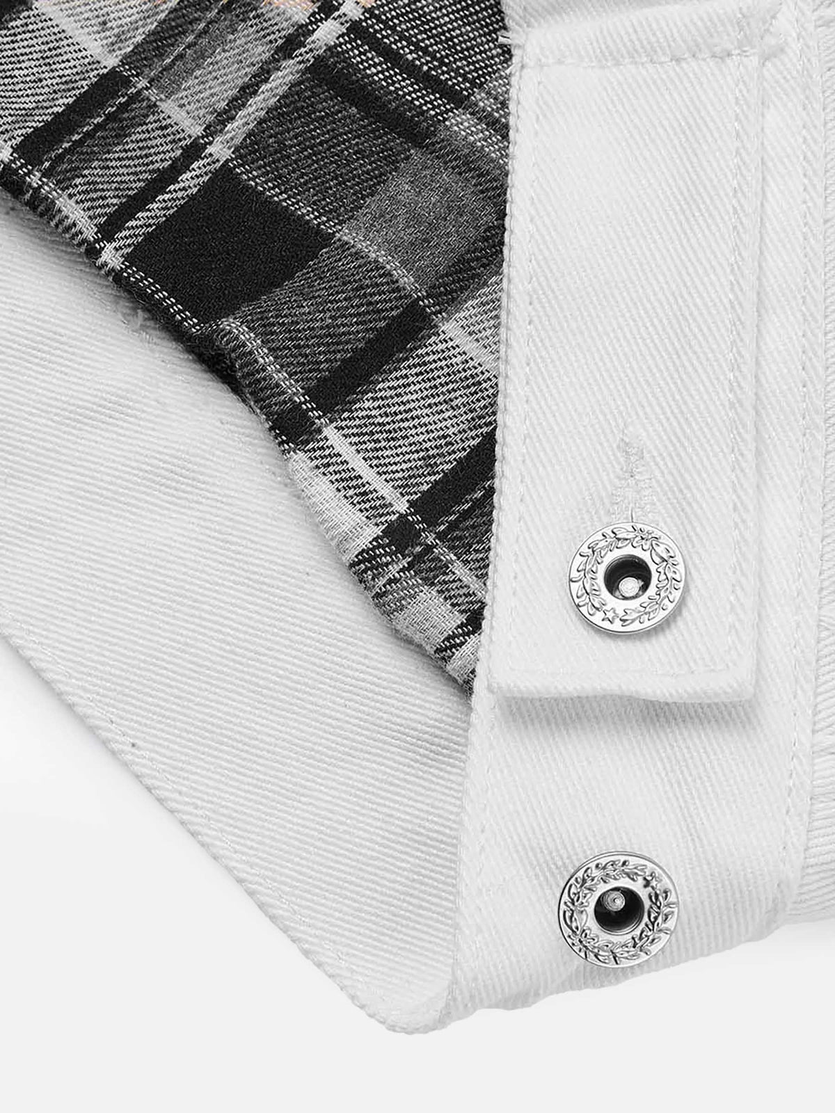 Corduroy Collar and Checked Panel Boxy Fit Denim Jacket