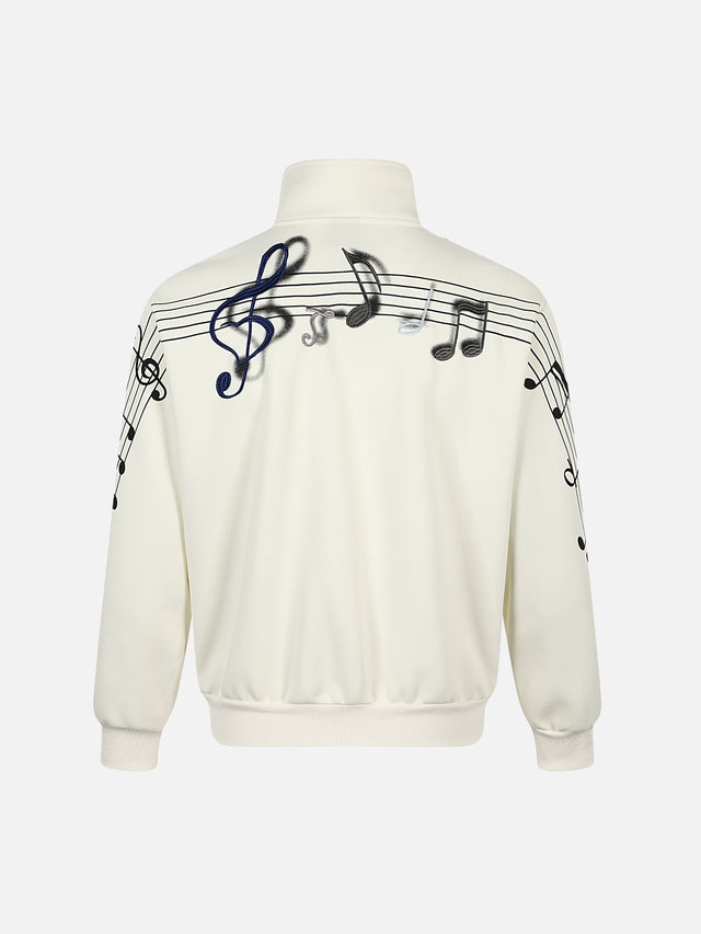 Airbrushed Musical Staff Embroidered Stand Collar Boxy Track Jacket