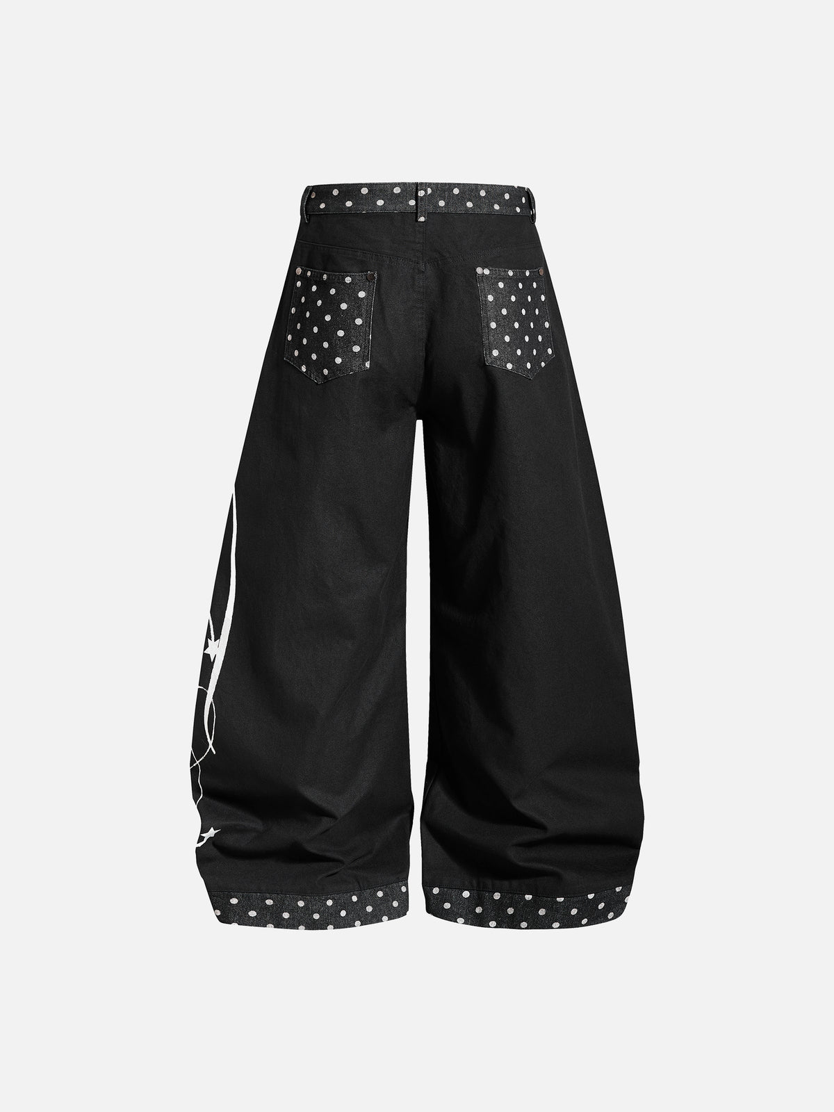 Script-Print Polka-Dot Panelled Super-Baggy Jeans