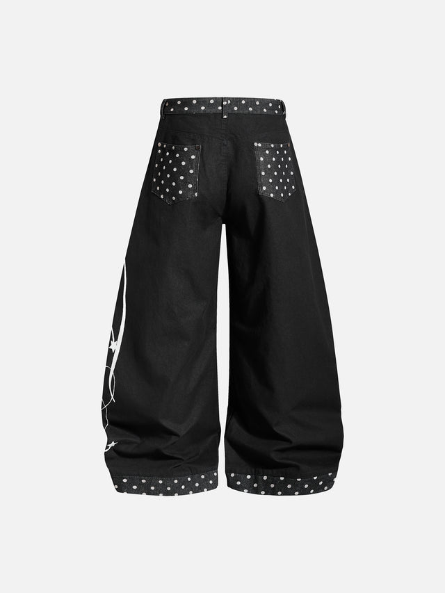 Script-Print Polka-Dot Panelled Super-Baggy Jeans