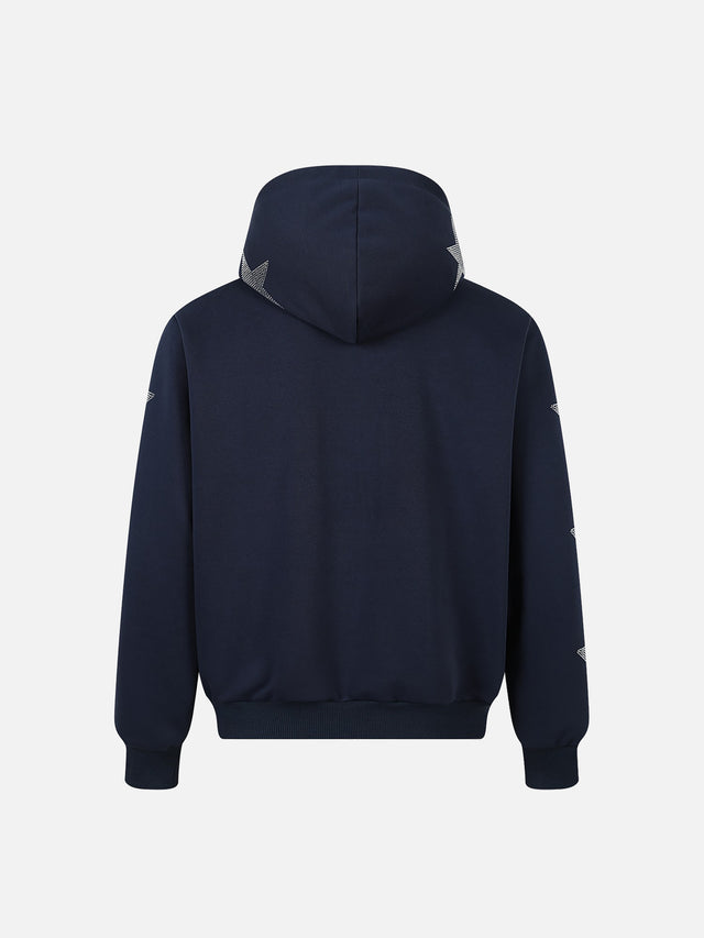 Rhinestone Star Sleeve Boxy Zip Hoodie