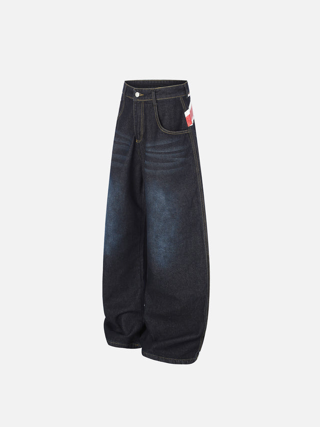 Flag Panel Washed Baggy Jeans