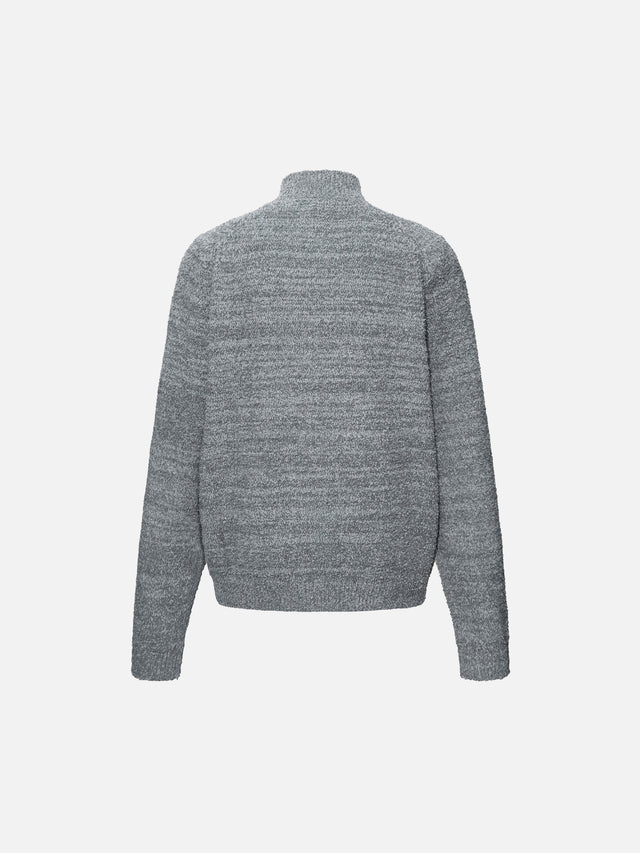 Rabbit Outline Graphic Stand Collar Knit Zip Cardigan