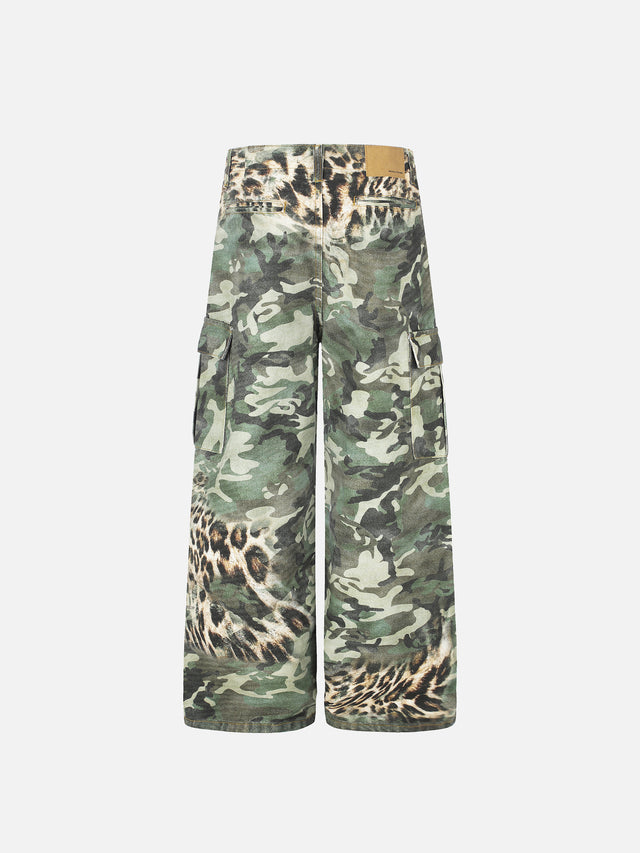 Camo and Leopard-Print Panelled Baggy Cargo Jeans
