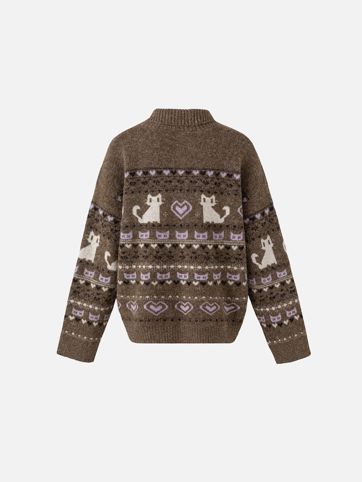 Cat-Motif Fair Isle Relaxed-Fit Collared Cardigan