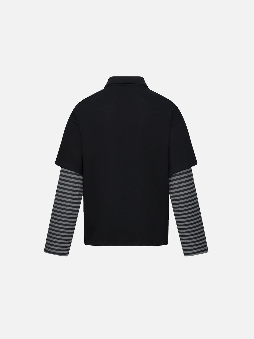 Sheet-Music Graphic Striped Layered-Sleeve Oversized Polo Shirt