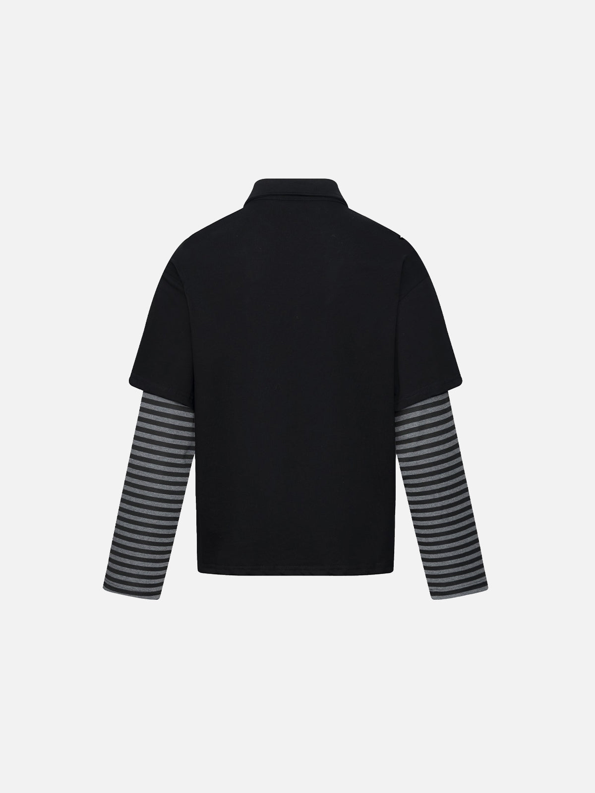 Sheet-Music Graphic Striped Layered-Sleeve Oversized Polo Shirt