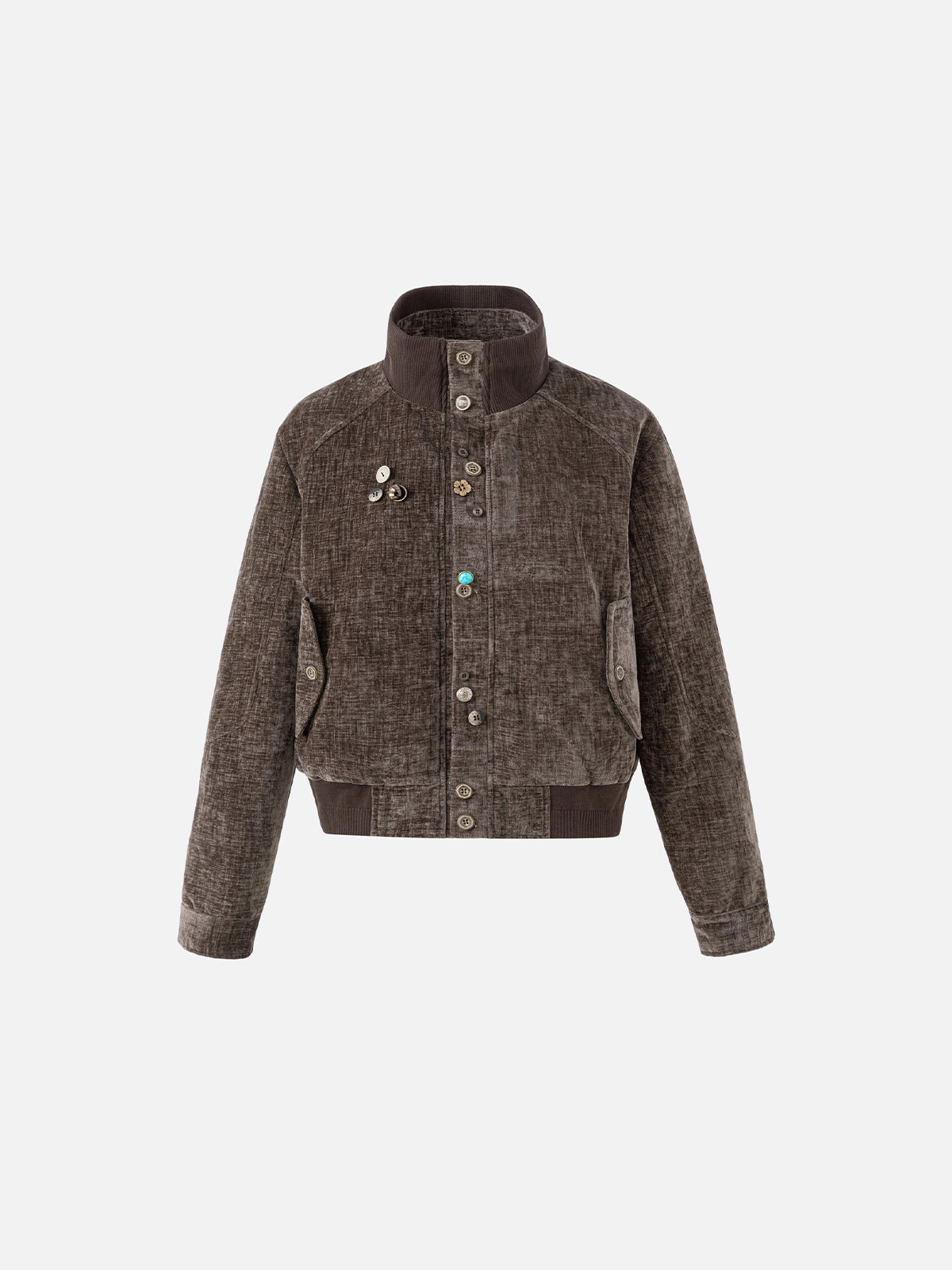 Vintage-Washed Mixed-Button Boxy Bomber Jacket