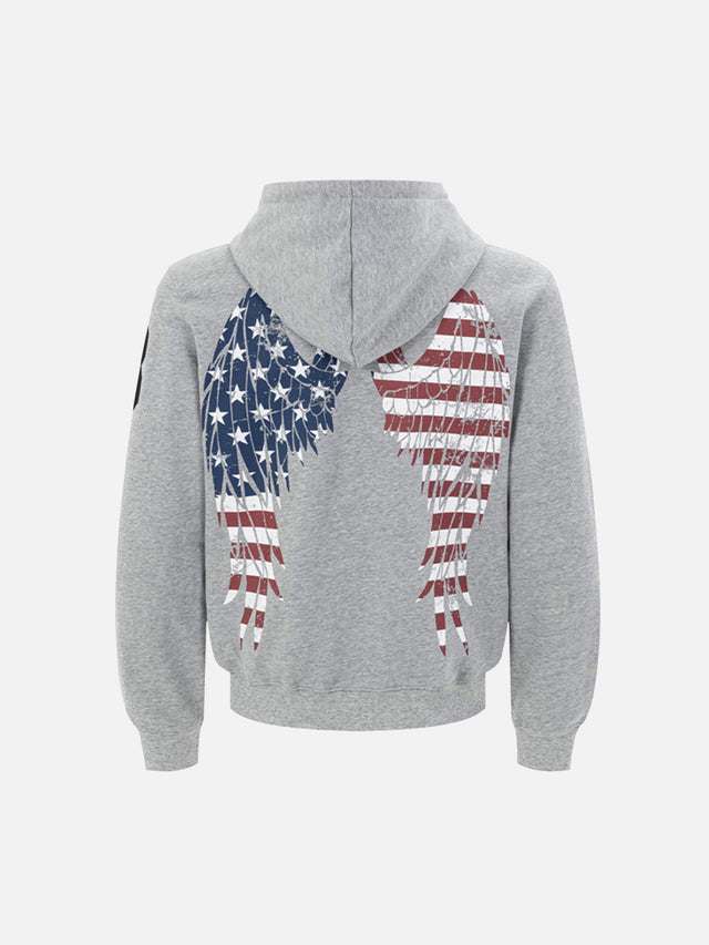 Angel Wings Flag Graphic Two-Way Zip Boxy Hoodie