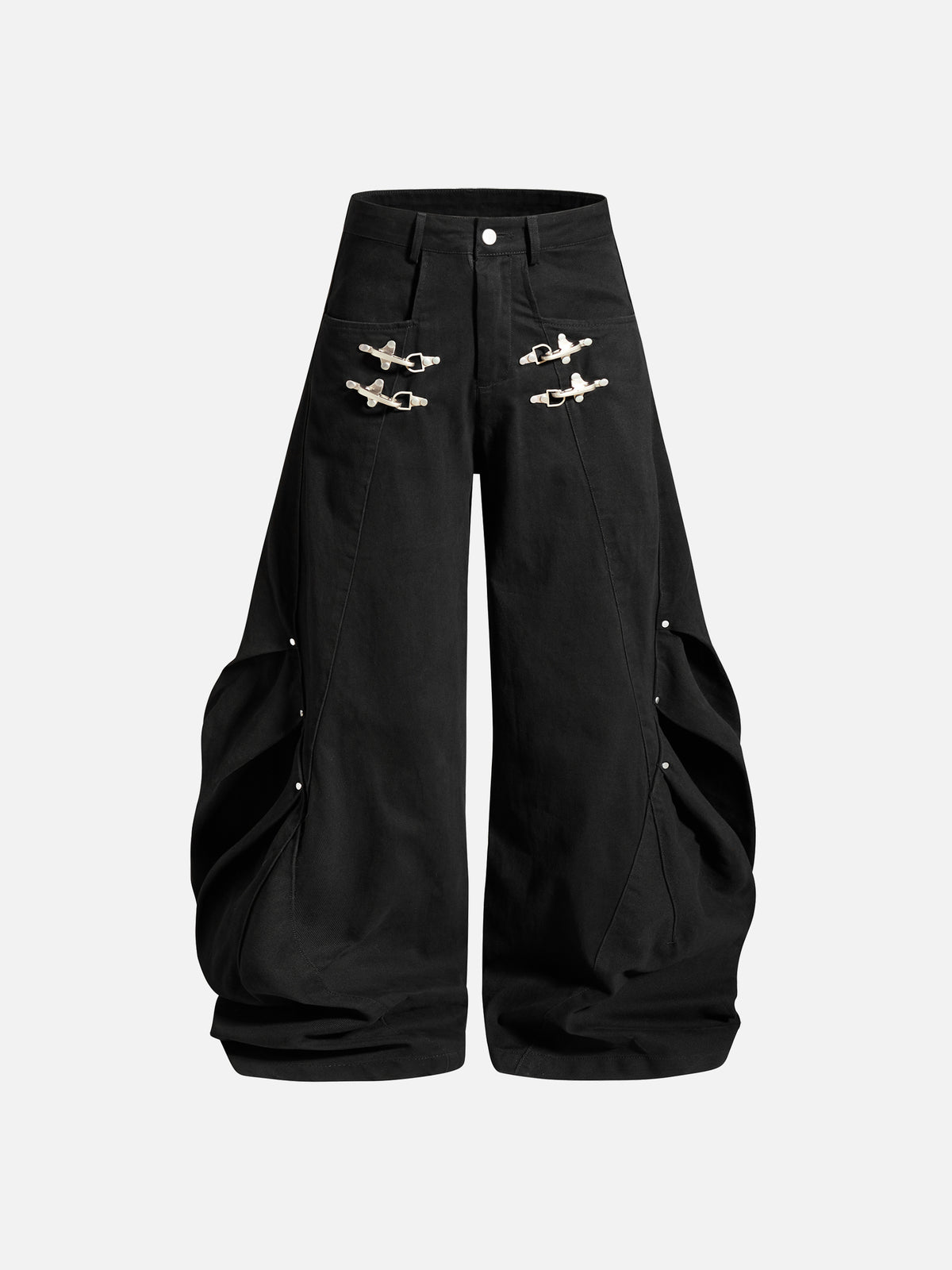 Hardware-Detail Draped Baggy Jeans