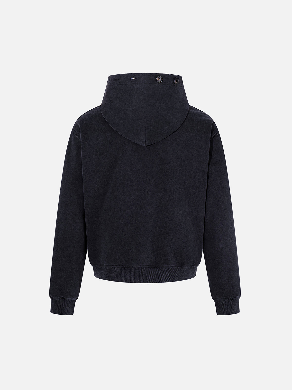 Button-Embellished Boxy Zip-Up Hoodie