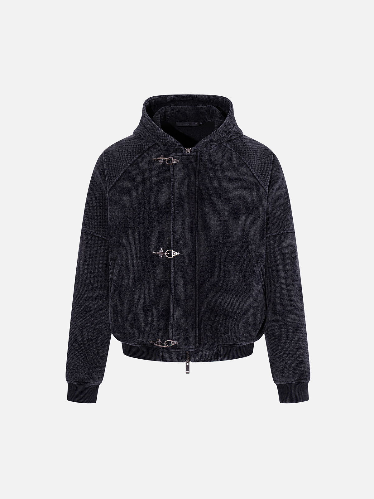 Buckle-Fastened Waffle-Knit Oversized Zip-Up Hoodie