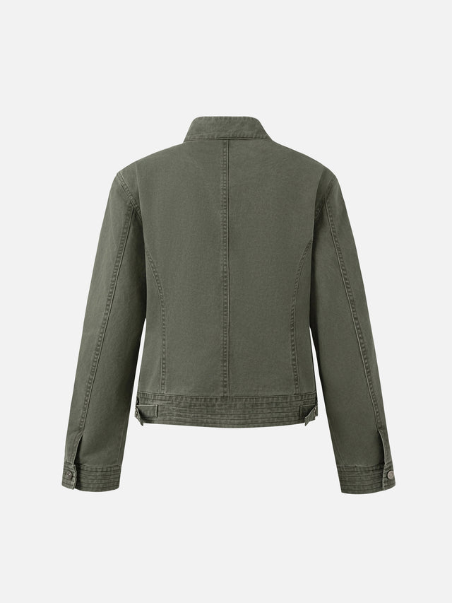 Napoleonic-Inspired Washed Cropped Denim Jacket