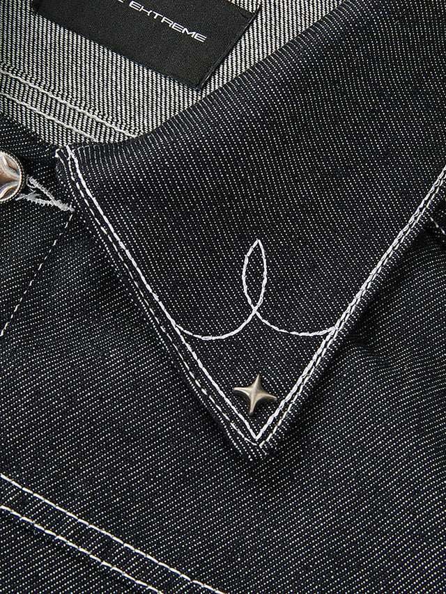 Rivets and Side Seam Stitching Boxy Fit Denim Jacket