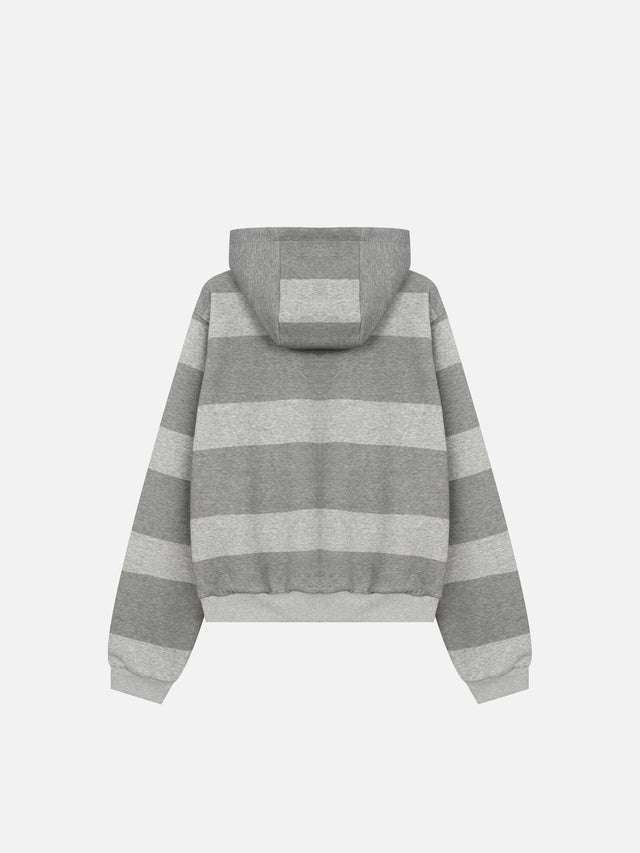 Photo-Print Striped Boxy Zip-Up Hoodie
