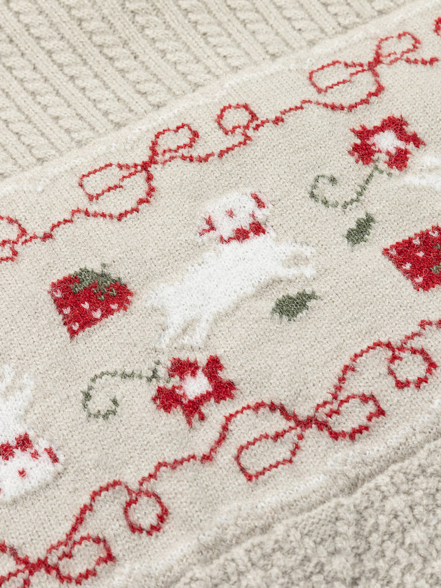 Animal-Motif Fair Isle Cable-Knit Cardigan