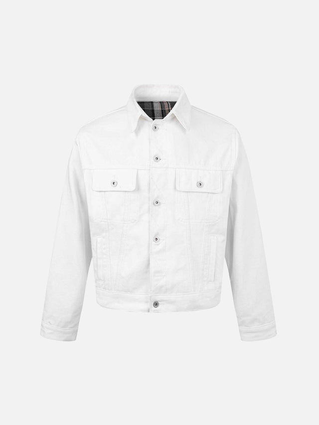 Corduroy Collar and Checked Panel Boxy Fit Denim Jacket
