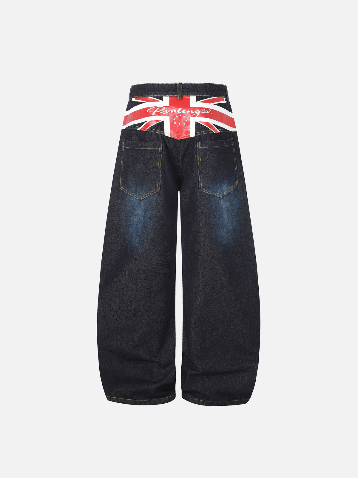 Flag Panel Washed Baggy Jeans