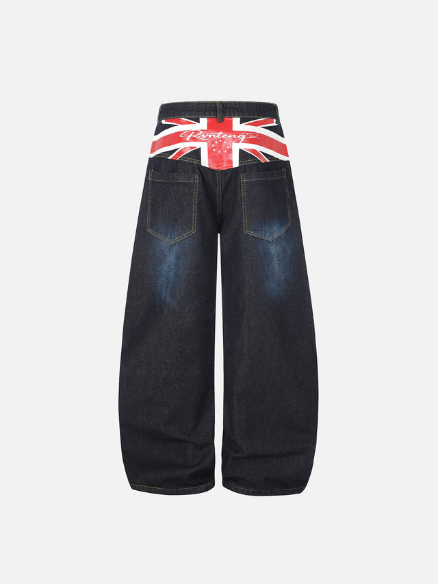 Flag Panel Washed Baggy Jeans