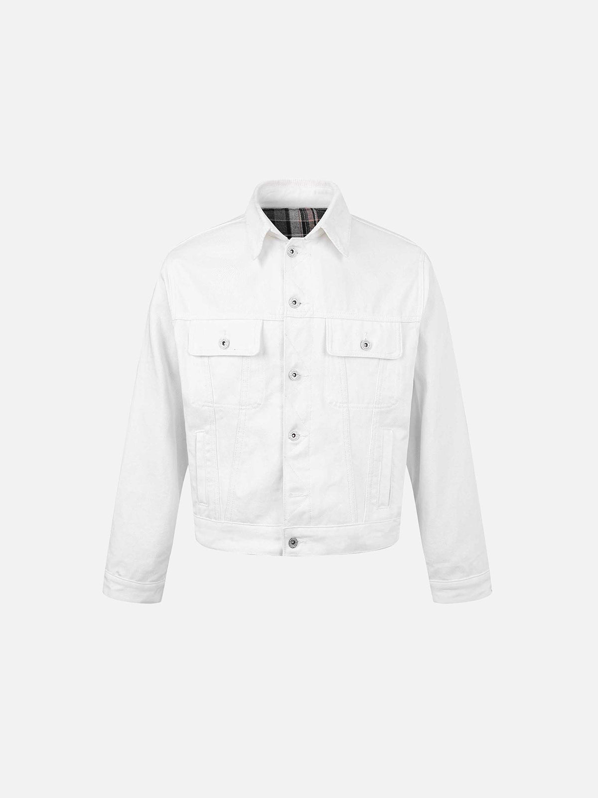 Corduroy Collar and Checked Panel Boxy Fit Denim Jacket