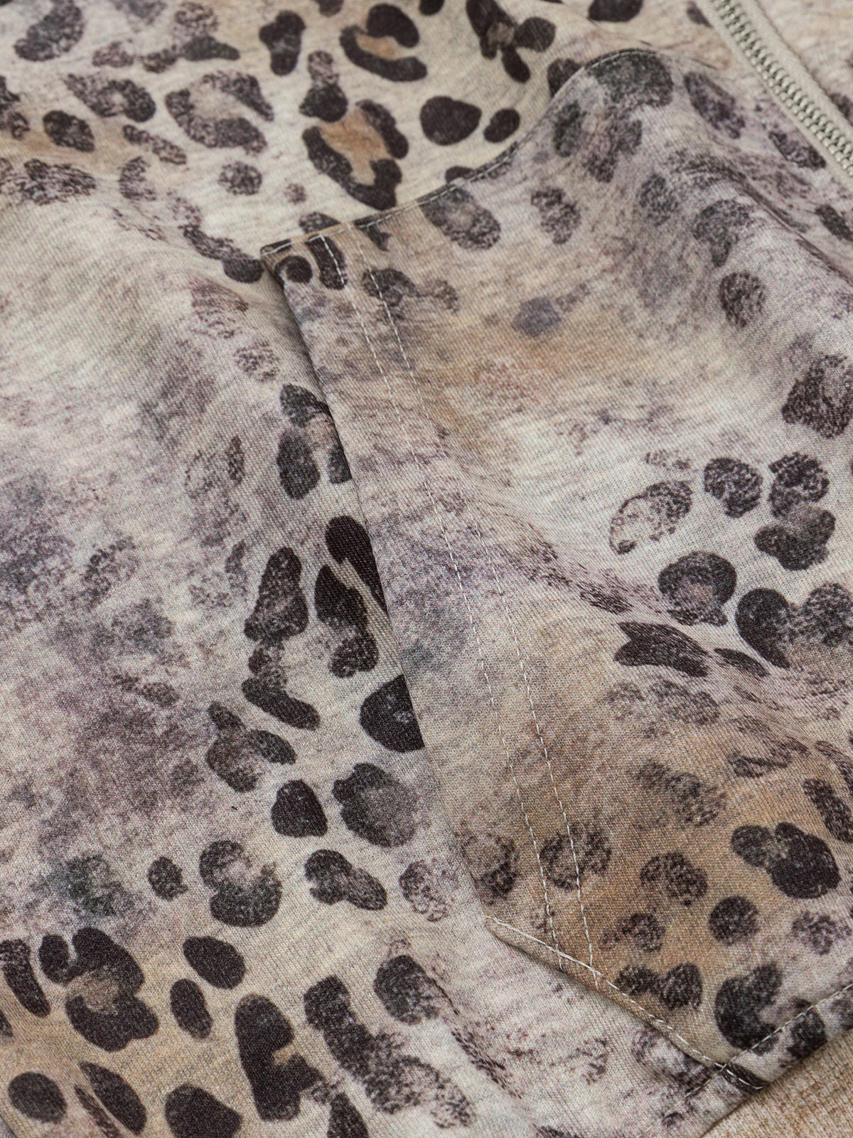 Washed Leopard-Print Embroidered Boxy Zip-Up Hoodie