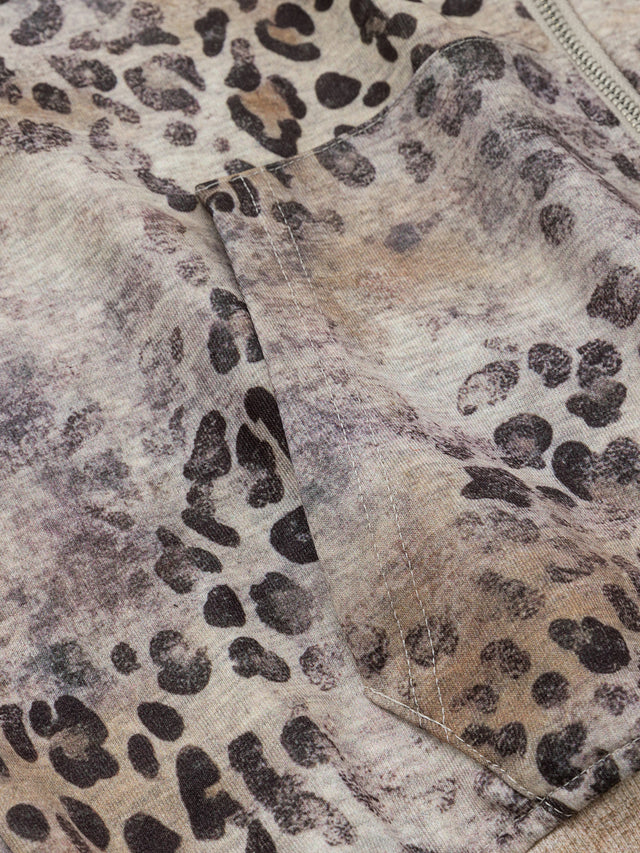 Washed Leopard-Print Embroidered Boxy Zip-Up Hoodie