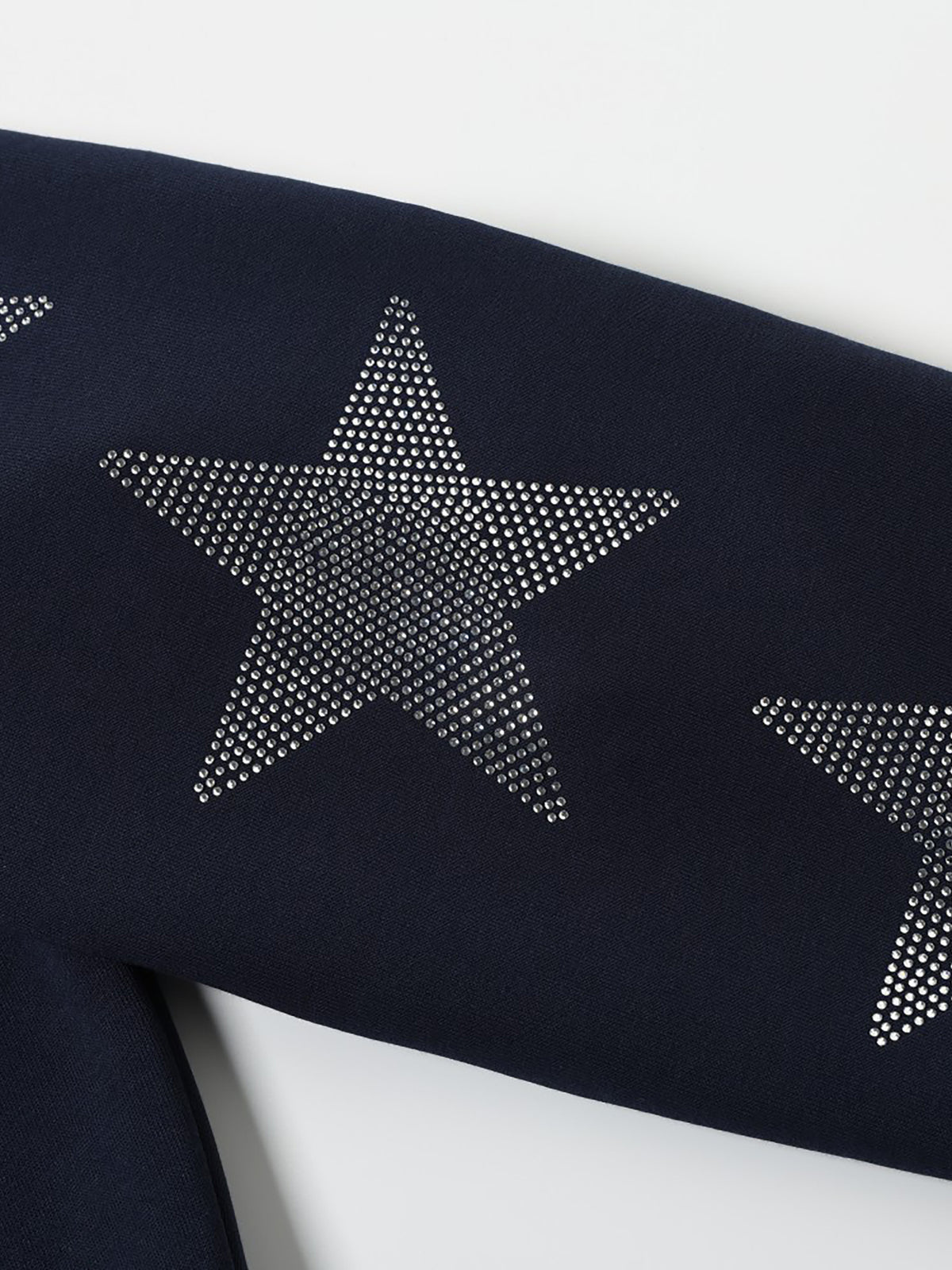 Rhinestone Star Sleeve Boxy Zip Hoodie