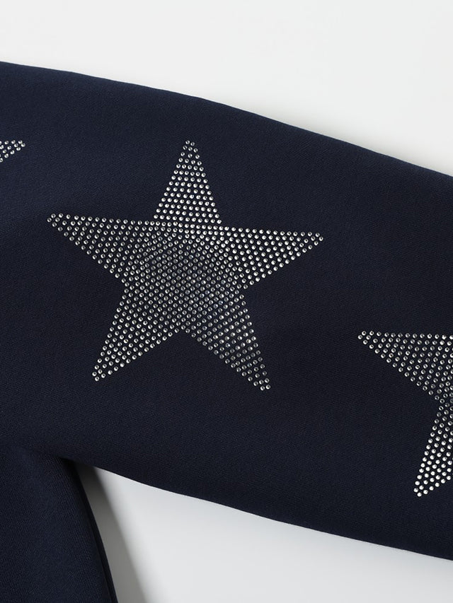 Rhinestone Star Sleeve Boxy Zip Hoodie