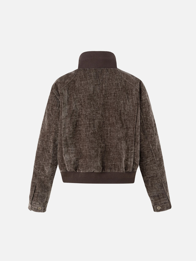 Vintage-Washed Mixed-Button Boxy Bomber Jacket